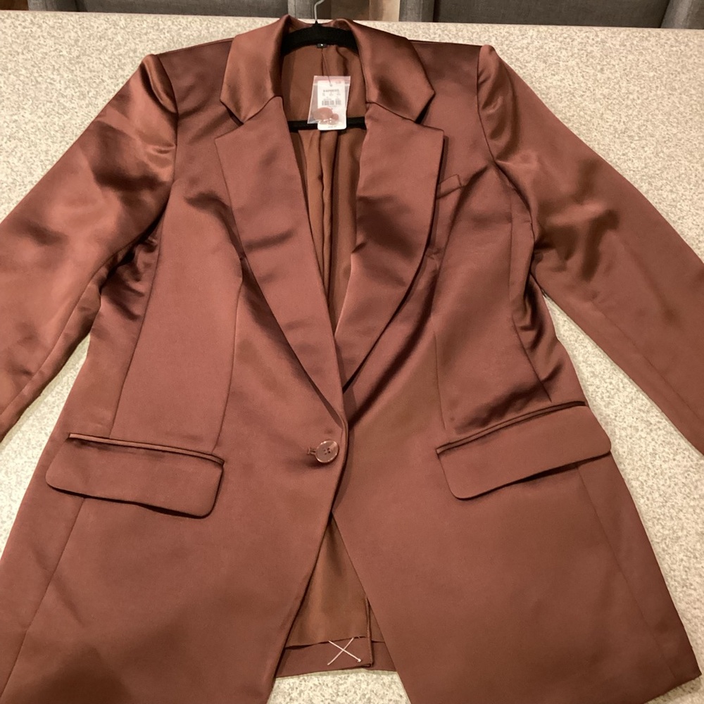 Express Brown Satin One Button Cinched Boyfriend … - image 5